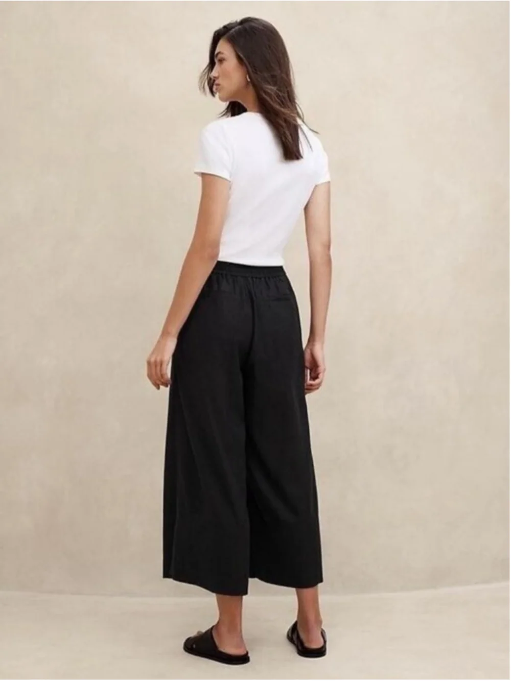 Banana Republic Linen Blend Wide Leg Cropped Pull-On Pants Black S, M, L, XL NWT